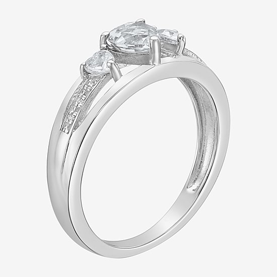 Womens Diamond Accent Genuine White Topaz Sterling Silver 3-Stone Side Stone Cocktail Ring