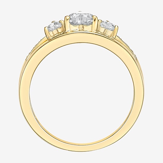 Womens Diamond Accent Genuine White Topaz 18K Gold Over Silver 3-Stone Side Stone Cocktail Ring