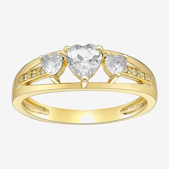 Womens Diamond Accent Genuine White Topaz 18K Gold Over Silver 3-Stone Side Stone Cocktail Ring