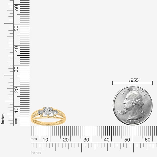 Womens Diamond Accent Genuine White Topaz 18K Gold Over Silver 3-Stone Side Stone Cocktail Ring