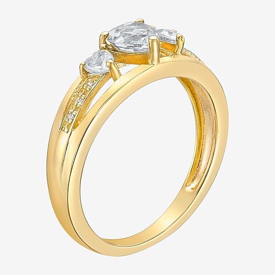 Womens Diamond Accent Genuine White Topaz 18K Gold Over Silver 3-Stone Side Stone Cocktail Ring