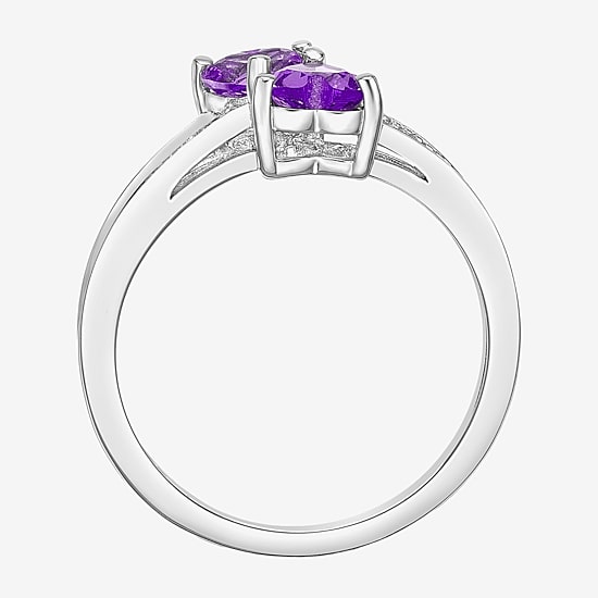 Womens Diamond Accent Genuine Purple Amethyst Sterling Silver Side Stone Cocktail Ring
