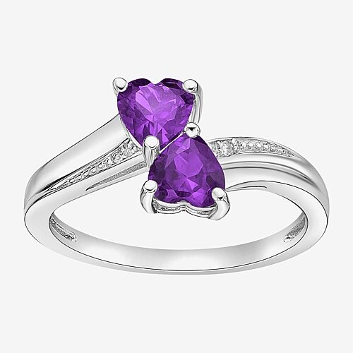 Womens Diamond Accent Genuine Purple Amethyst Sterling Silver Side Stone Cocktail Ring, 6, Purple