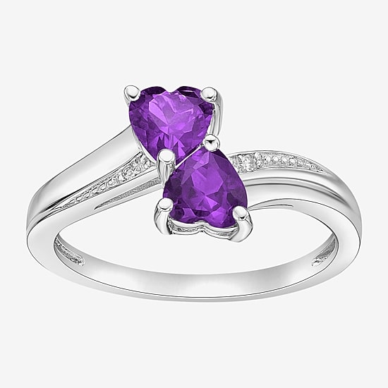 Womens Diamond Accent Genuine Purple Amethyst Sterling Silver Side Stone Cocktail Ring
