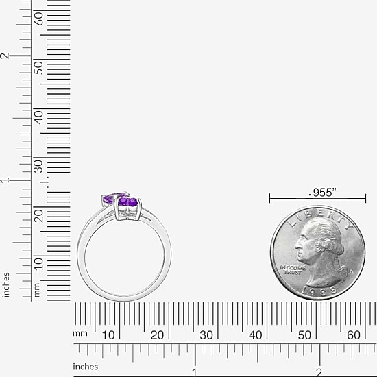 Womens Diamond Accent Genuine Purple Amethyst Sterling Silver Side Stone Cocktail Ring