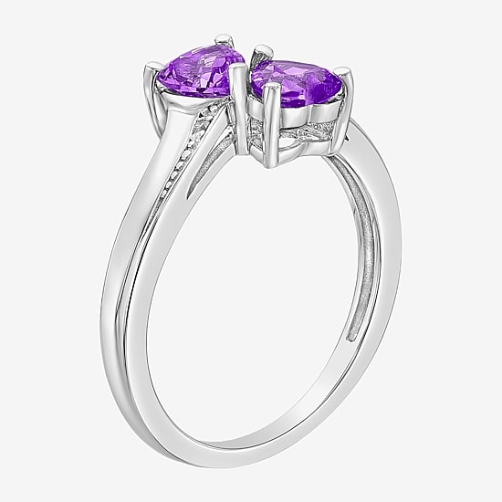 Womens Diamond Accent Genuine Purple Amethyst Sterling Silver Side Stone Cocktail Ring
