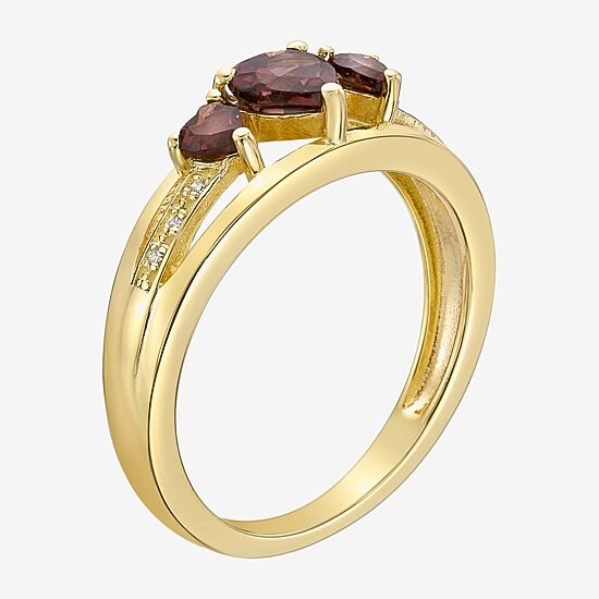Womens Diamond Accent Genuine Red Garnet 18K Gold Over Silver 3-Stone Side Stone Cocktail Ring