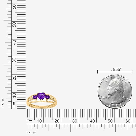 Womens Diamond Accent Genuine Purple Amethyst 18K Gold Over Silver 3-Stone Side Stone Cocktail Ring