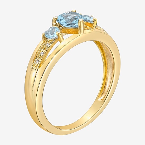 Womens Diamond Accent Lab Created Blue Aquamarine 18K Gold Over Silver 3-Stone Side Stone Cocktail Ring