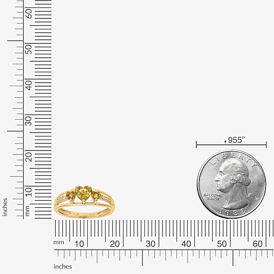 Womens Diamond Accent Genuine Yellow Citrine 18K Gold Over Silver 3-Stone Side Stone Cocktail Ring