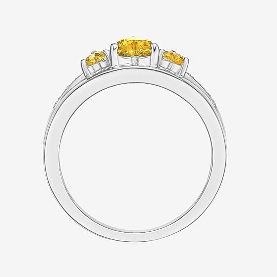 Womens Diamond Accent Genuine Yellow Citrine Sterling Silver 3-Stone Side Stone Cocktail Ring