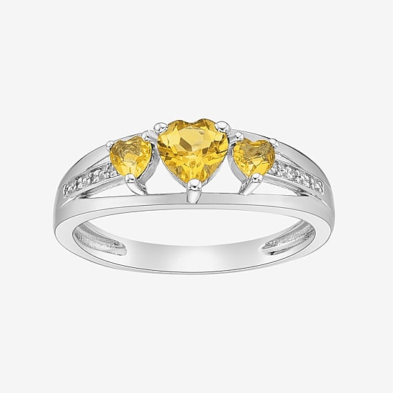 Womens Diamond Accent Genuine Yellow Citrine Sterling Silver 3-Stone Side Stone Cocktail Ring