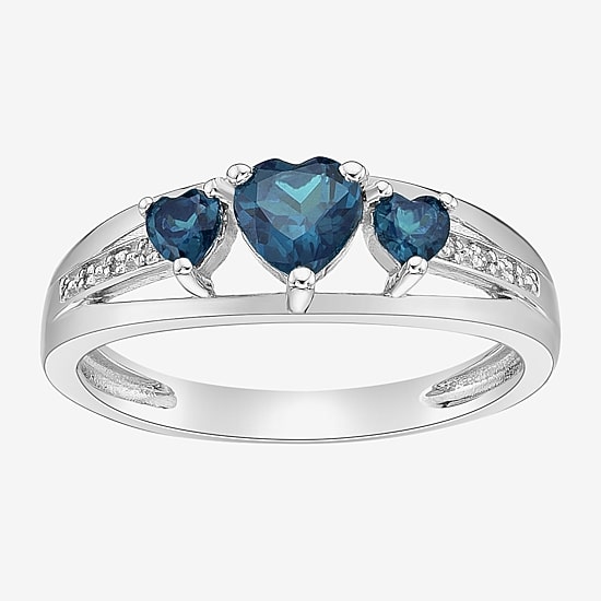 Womens Diamond Accent Genuine Blue Topaz Sterling Silver 3-Stone Side Stone Cocktail Ring