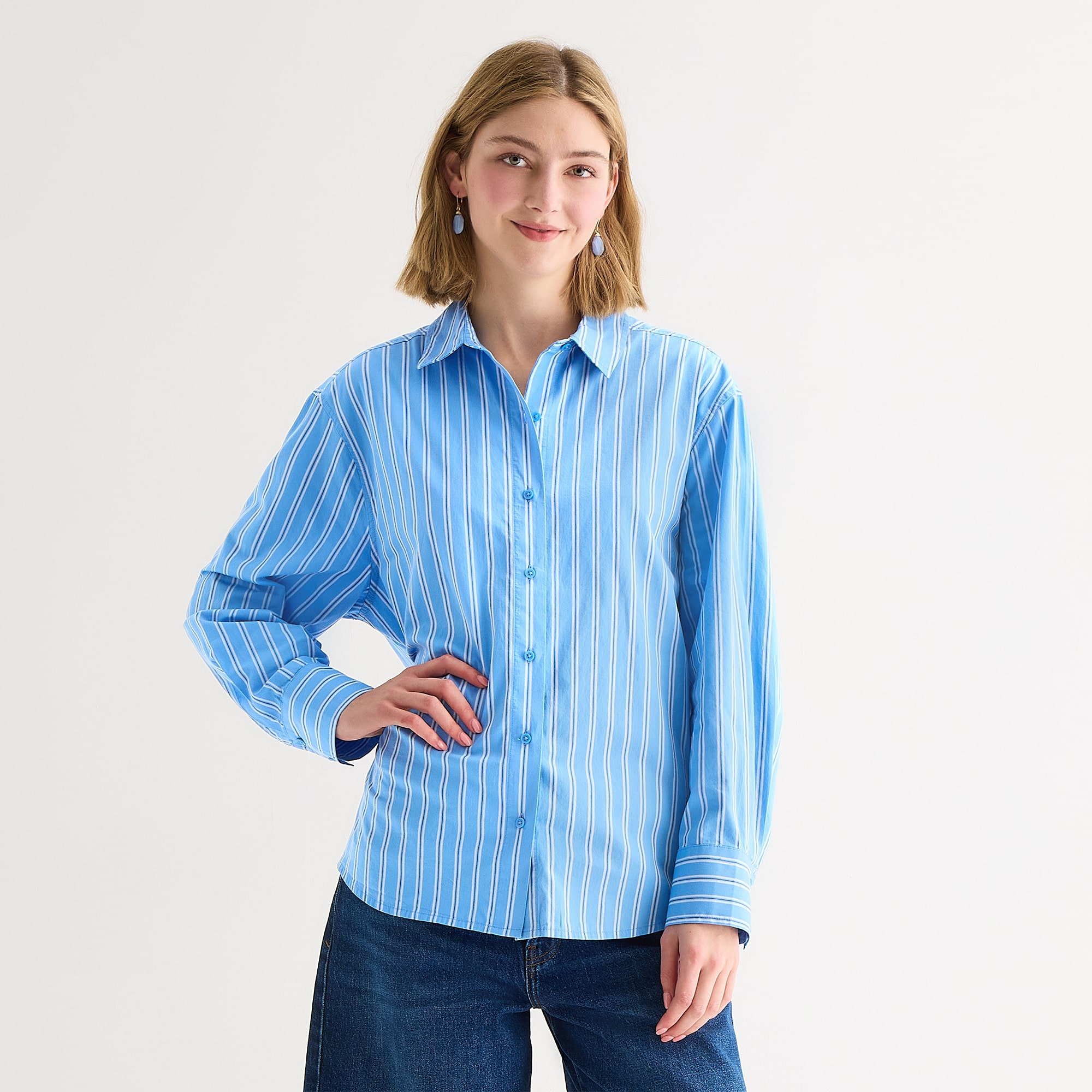 a.n.a Womens Cuffed Long Sleeve Oversized Button-Down Shirt