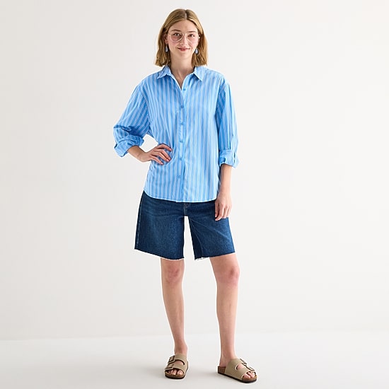 A.N.A Womens Cuffed Long Sleeve Oversized Button-Down Shirt