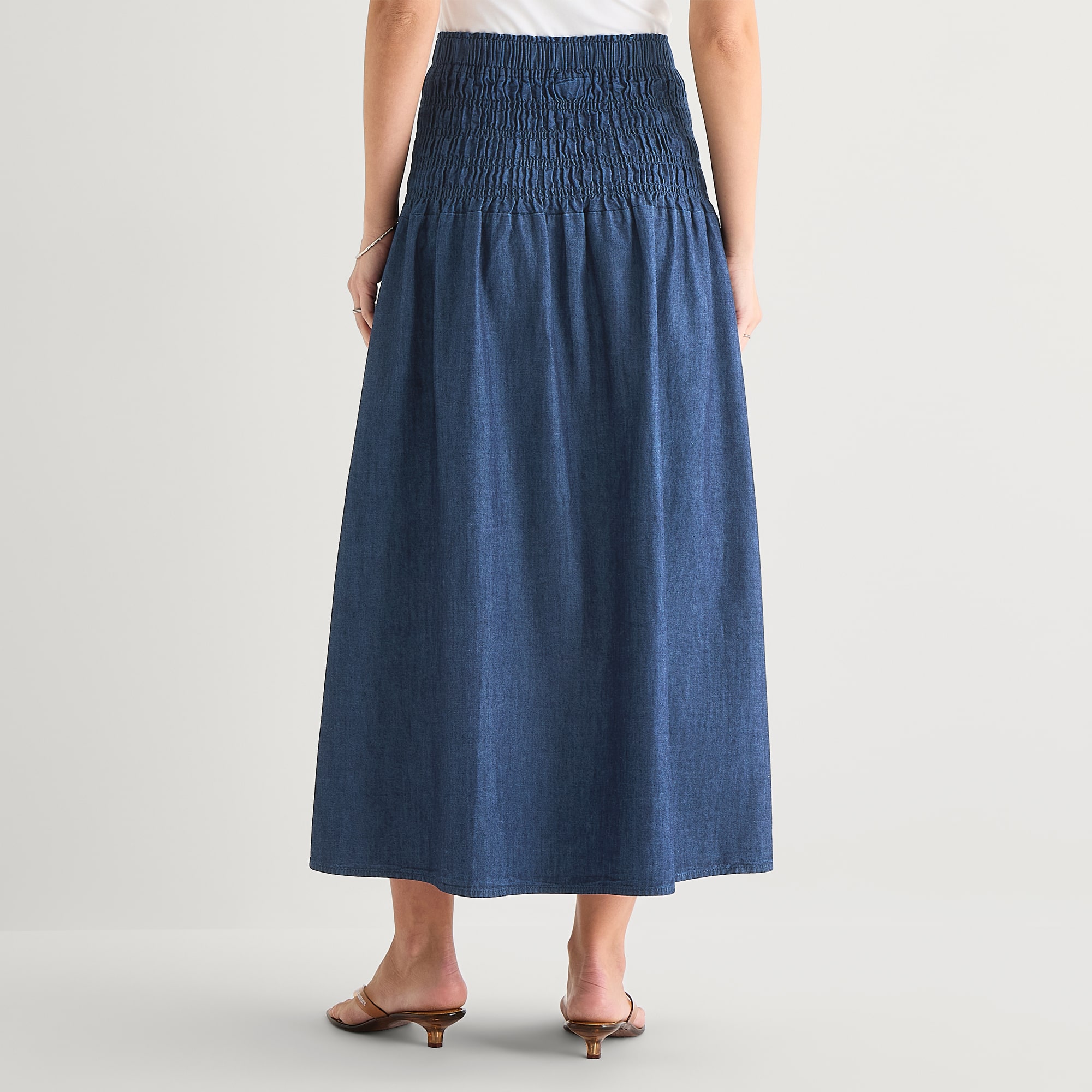 a.n.a Smocked Womens Midi A-Line Skirt