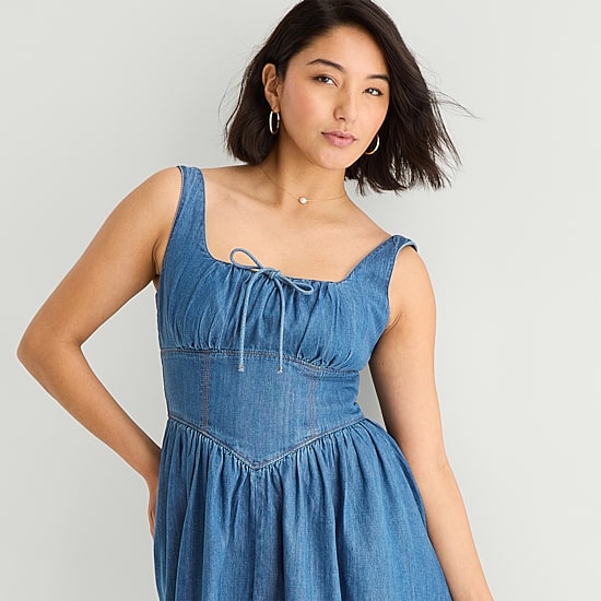 a.n.a Womens Sleeveless Square Neck Drop Waist Dress