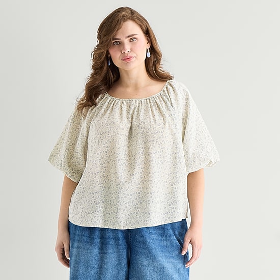 A.N.A Womens Plus Round Neck Short Sleeve Blouse