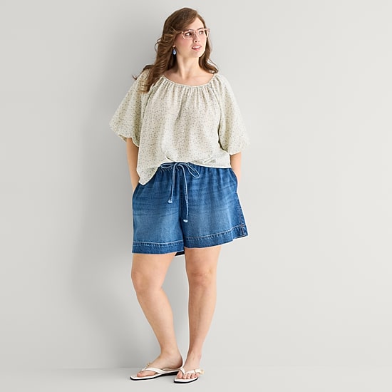 A.N.A Womens Plus Round Neck Short Sleeve Blouse