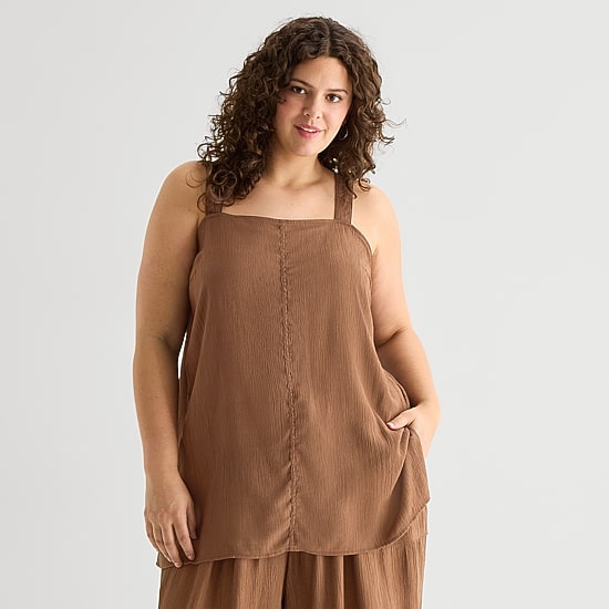 A.N.A Plus Womens Square Neck Sleeveless Tunic Top