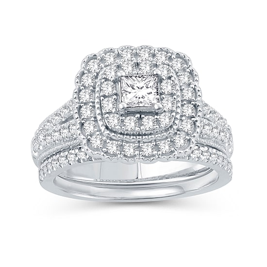 Womens 1 CT. T.W. Natural Diamond 10K Gold Cushion Bridal Set