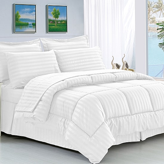 Elegant Comfort 8-Piece Complete Bedding Set Dobby Stripe - Wrinkle Resistant