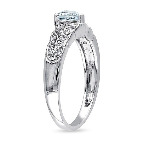 Modern Bride Gemstone Womens Diamond Accent Genuine Blue Aquamarine Sterling Silver Heart Promise Ring
