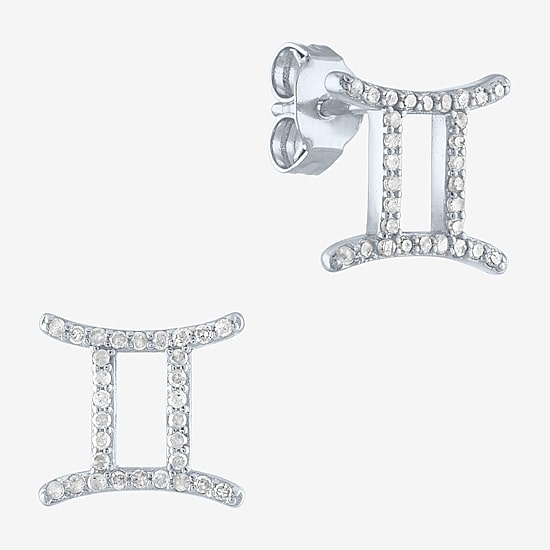 Diamond Addiction Lab-Grown (G-H / SI2-I1) Diamond Zodiac Stud Earrings in Sterling Silver