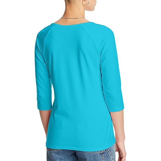 Hanes Womens Round Neck 3/4 Sleeve Active T-Shirt