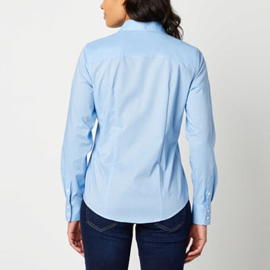 Liz Claiborne Womens Vent Long Sleeve Regular Fit Poplin Button-Down Shirt