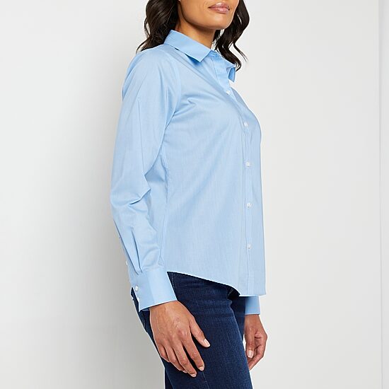 Liz Claiborne Womens Vent Long Sleeve Regular Fit Poplin Button-Down Shirt
