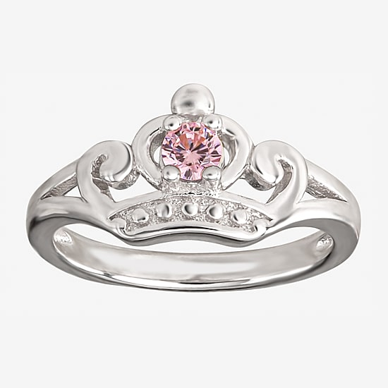 Disney Collection Girls Pink Cubic Zirconia Sterling Silver Princess Cocktail Ring