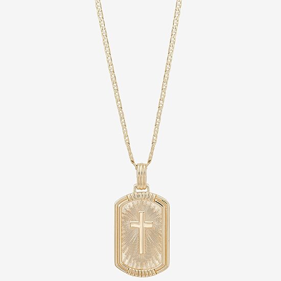 Mens 14K Gold Over Silver Cross Rectangular 22 Inch Pendant Necklace