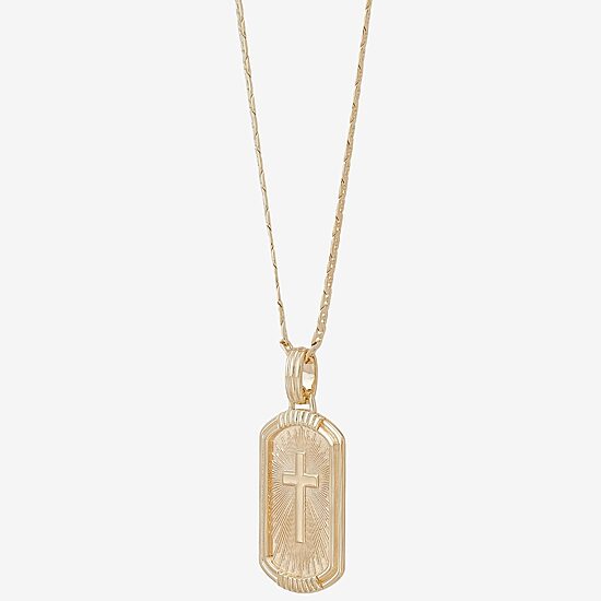Mens 14K Gold Over Silver Cross Rectangular 22 Inch Pendant Necklace