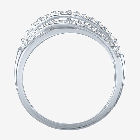 (G-H/I1-12) Womens 1/3 CT. T.W. Lab Grown White Diamond 10K Gold Crossover Cocktail Ring