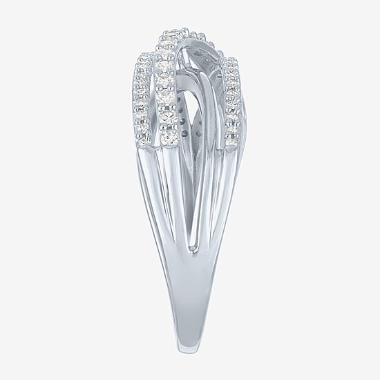 (G-H/I1-12) Womens 1/3 CT. T.W. Lab Grown White Diamond 10K Gold Crossover Cocktail Ring