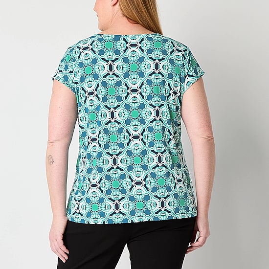 Liz Claiborne Womens Plus Keyhole Neck Short Sleeve Blouse