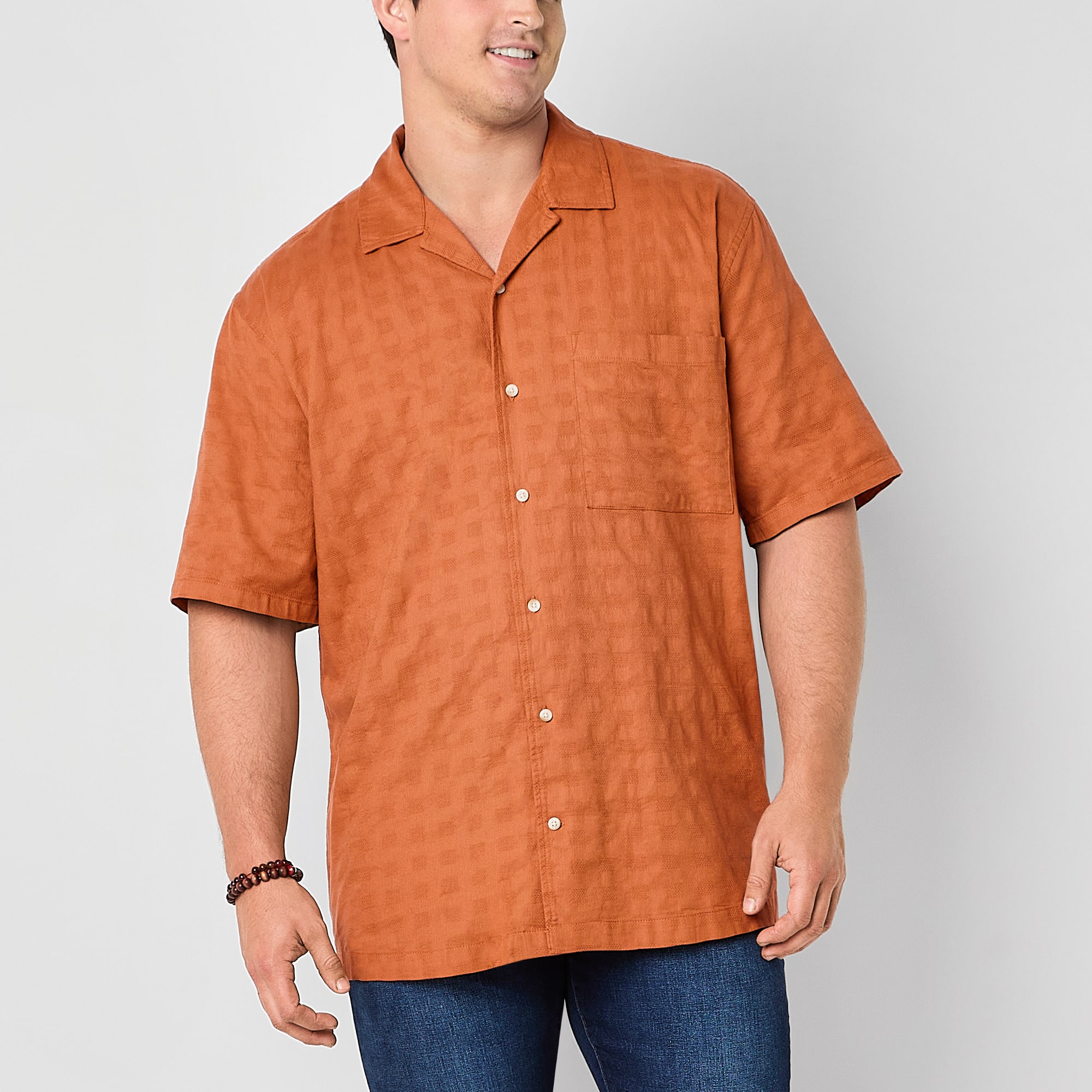 mutual weave Mens Short Sleeve Big and Tall Camp Shirt