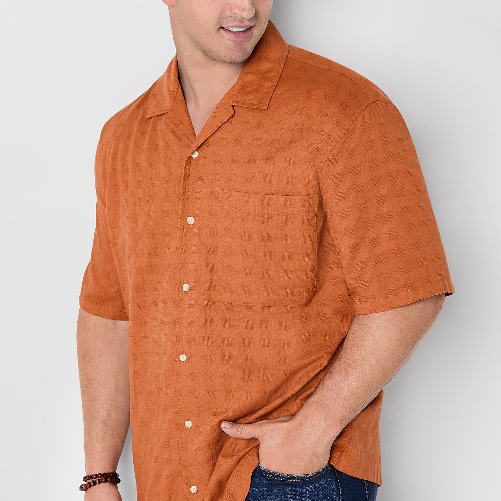 mutual weave Mens Short Sleeve Big and Tall Camp Shirt