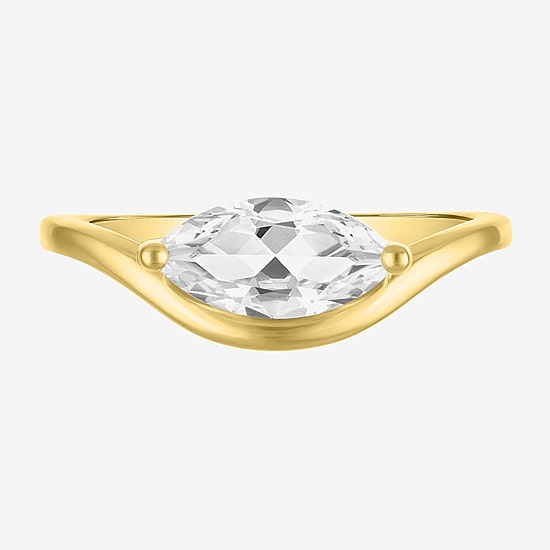 Womens Lab Created White Sapphire 14K Gold Over Silver Marquise Solitaire Cocktail Ring