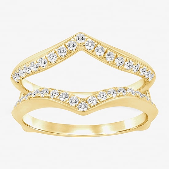 (I / Si2) Womens 1/2 CT. T.W. Lab Grown White Diamond 10K Gold Round Wedding Ring Guard