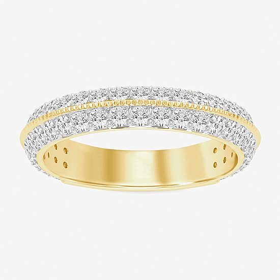 (I / Si2) Womens 3MM 1 CT. T.W. Lab Grown White Diamond 10K Gold Round Wedding Band