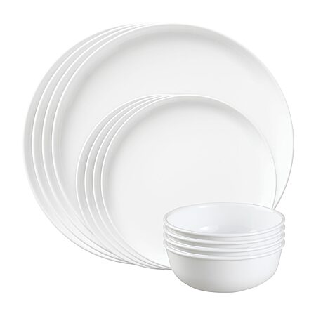 Corelle Botanical Stipes 12-pc. Glass Dinnerware Set, Color: White