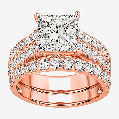(H-I / SI1-SI2) Signature By Modern Bride Womens 5 CT. T.W. Lab Grown White Diamond in 14K Gold Princess Bridal Set, 9, Pink