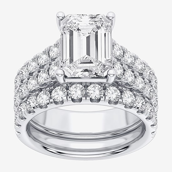 (H-I / SI1-SI2) Signature By Modern Bride Womens 5 CT. T.W. Lab Grown White Diamond in 14K Gold Emerald Bridal Set