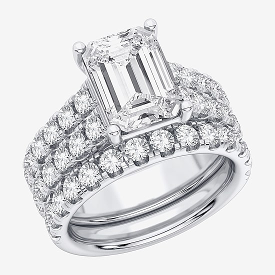 (H-I / SI1-SI2) Signature By Modern Bride Womens 5 CT. T.W. Lab Grown White Diamond in 14K Gold Emerald Bridal Set