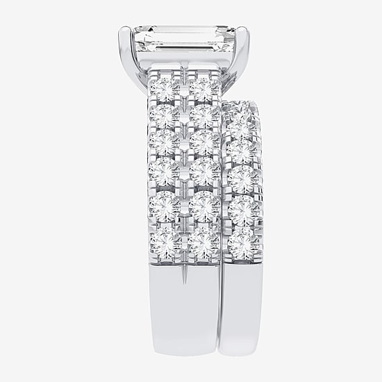 (H-I / SI1-SI2) Signature By Modern Bride Womens 5 CT. T.W. Lab Grown White Diamond in 14K Gold Emerald Bridal Set
