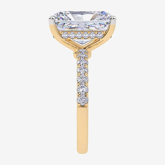 (G / Vs2-Si1) Womens 2 1/4 CT. T.W. Lab Grown White Diamond 10K Gold Rectangular Side Stone Engagement Ring