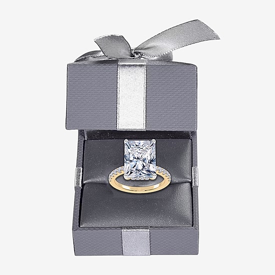 (G / Vs2-Si1) Womens 2 1/4 CT. T.W. Lab Grown White Diamond 10K Gold Rectangular Side Stone Engagement Ring