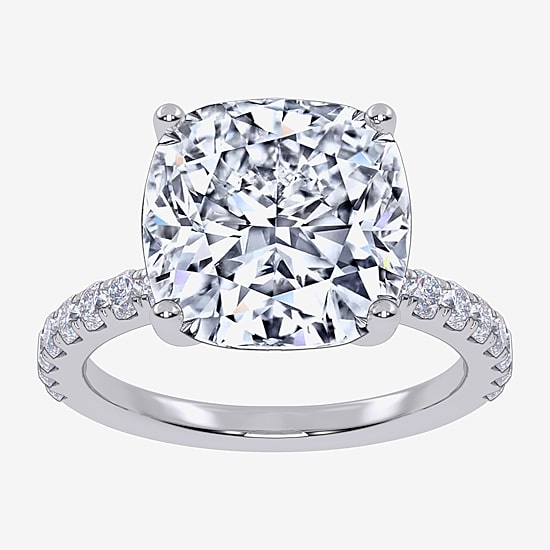 Womens 5 1/2 CT. T.W. Lab Grown White Diamond 14K Gold Cushion Side Stone Engagement Ring